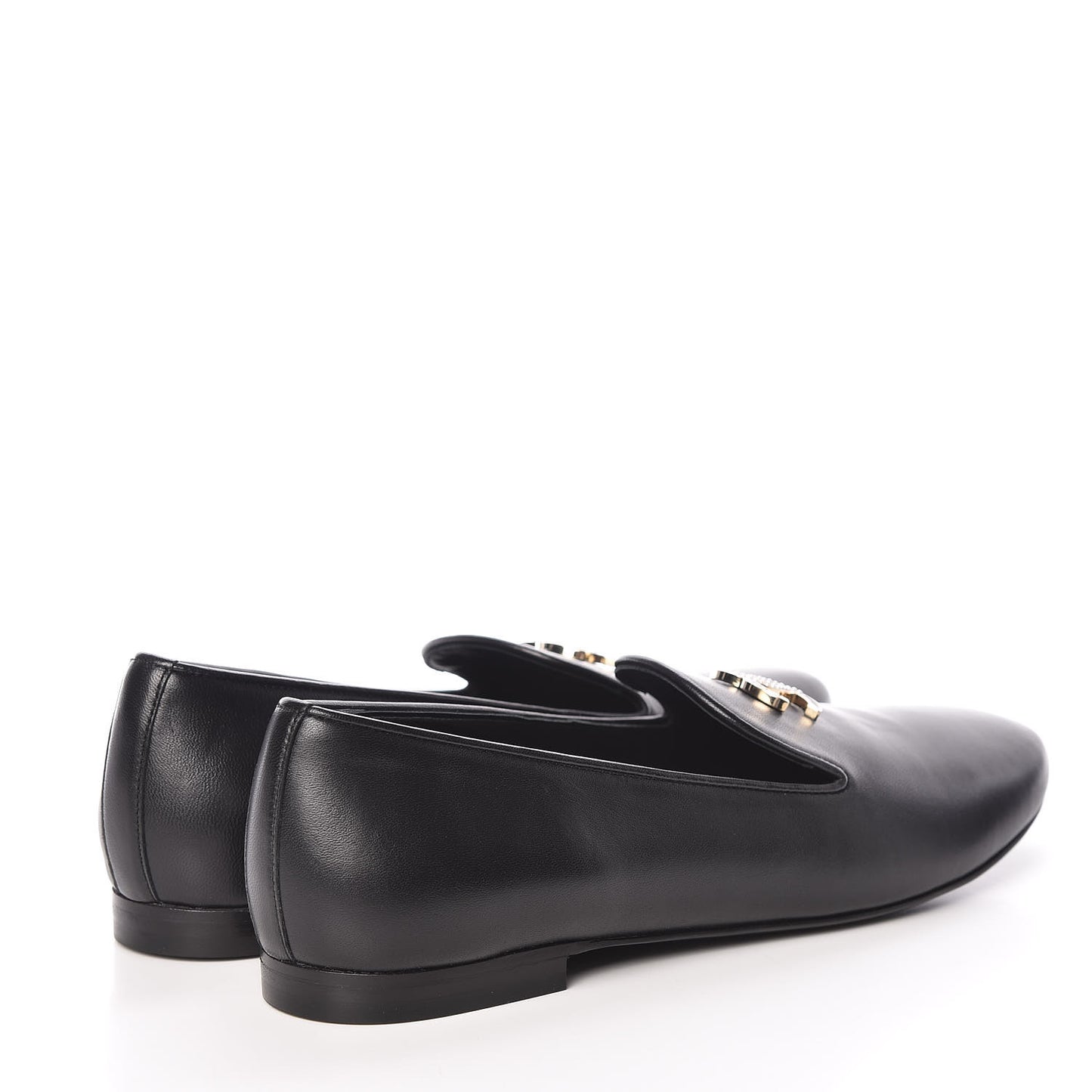 Enamel Pearl Crystal Lambskin CC Mocassin Loafers 38 Black