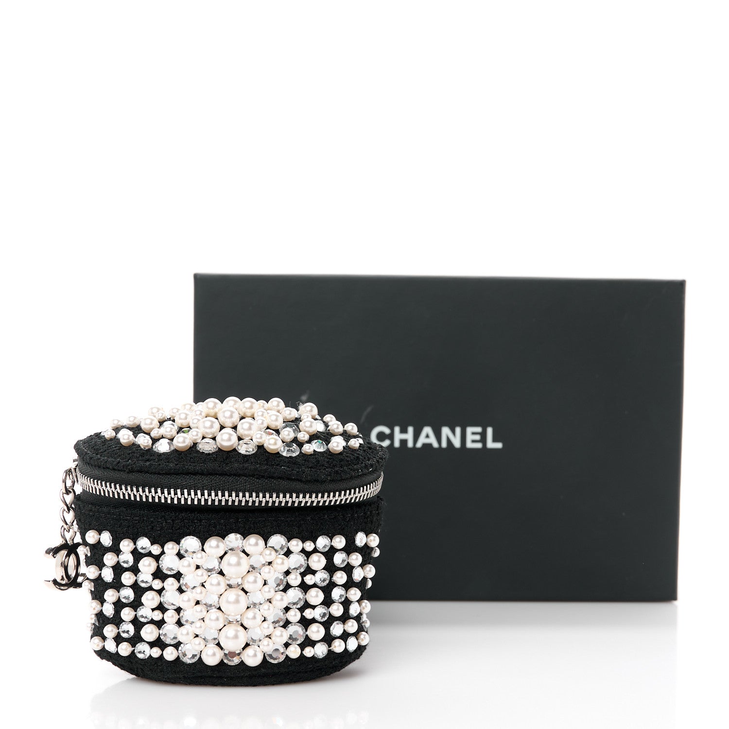 Chanel Tweed Pearl Lambskin Quilted Arm Coin Purse Black 11 of 11