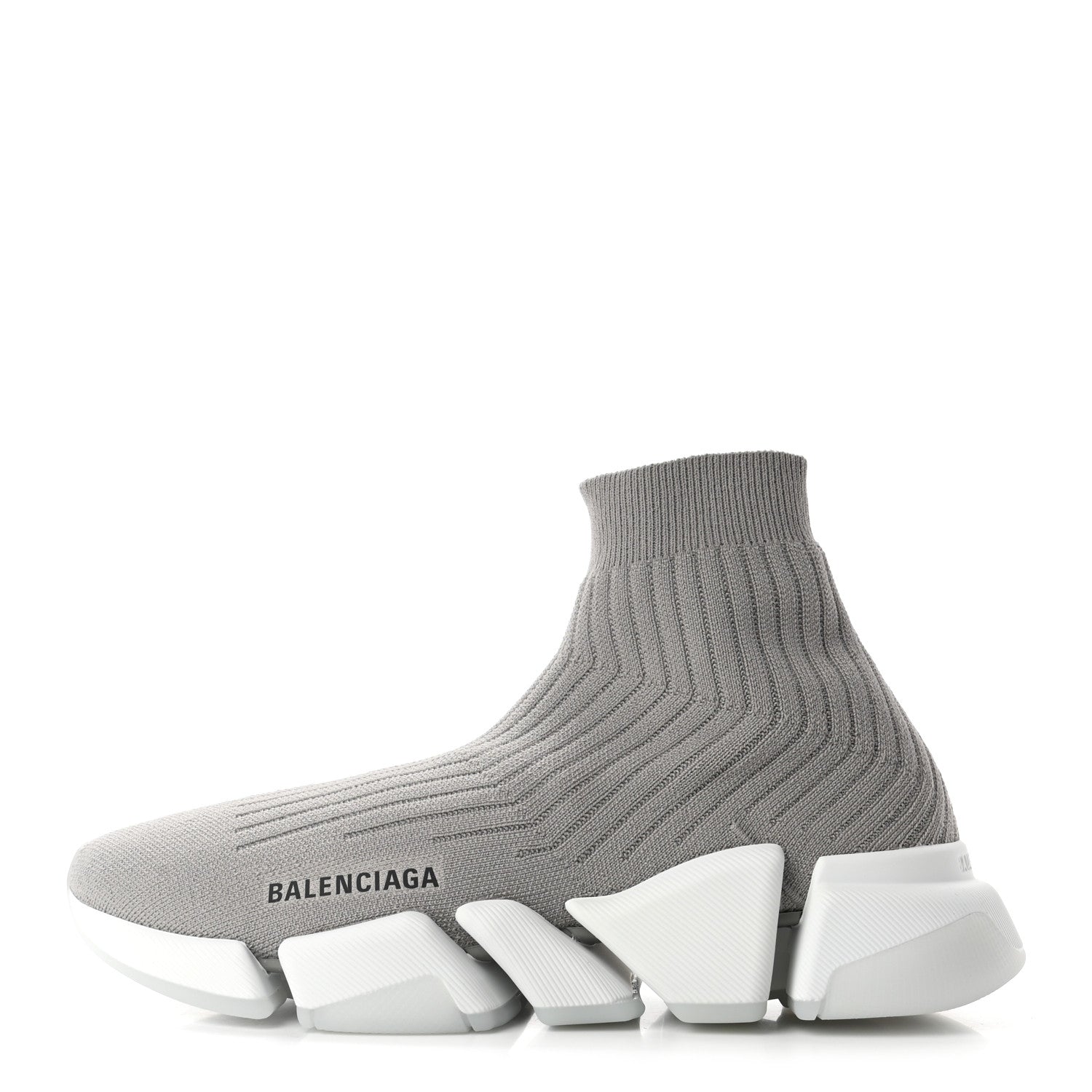 Balenciaga Ribbed Knit Womens Speed 2.0 Transparent Sole Sneakers 39 Baltic Grey White 1 of 7