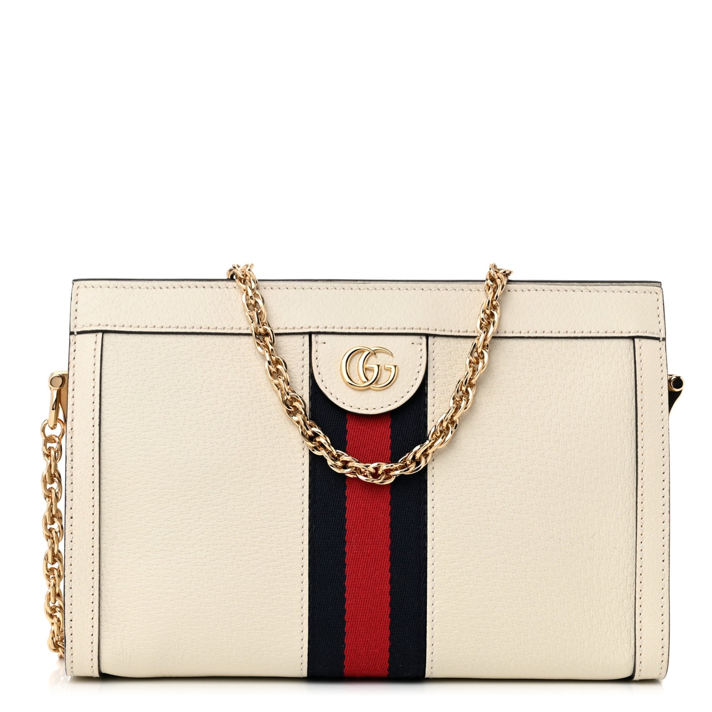 Textured Calfskin Web Small Ophidia Chain Shoulder Bag Mystic White