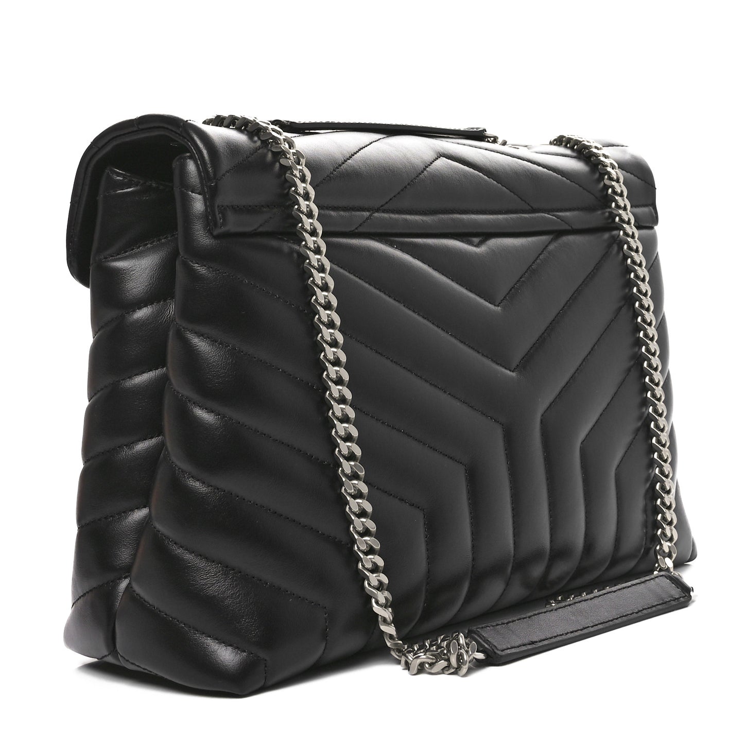 Calfskin Y Quilted Monogram Medium Loulou Chain Satchel Black