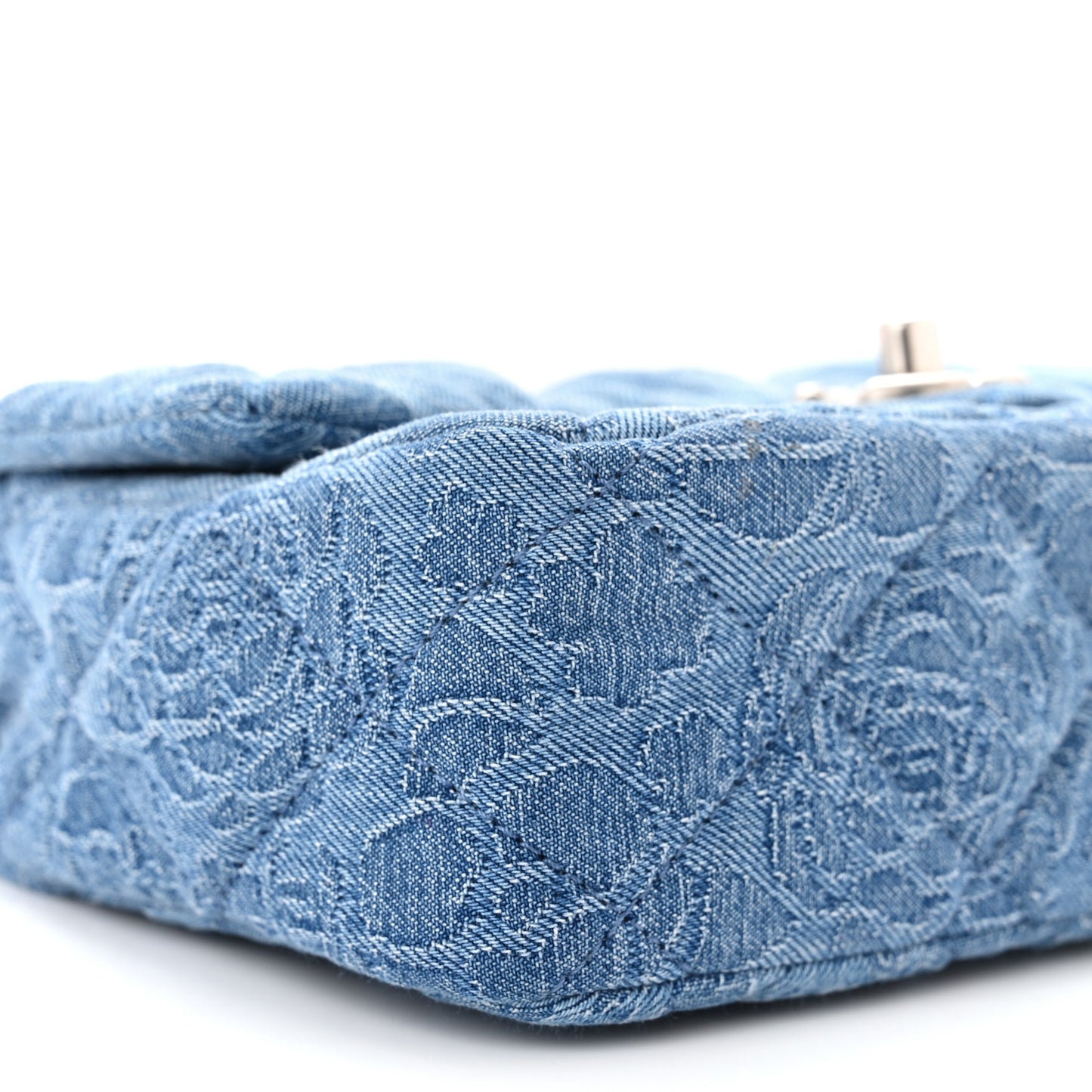 Denim Quilted Camellia Sweetheart Mini Flap Blue