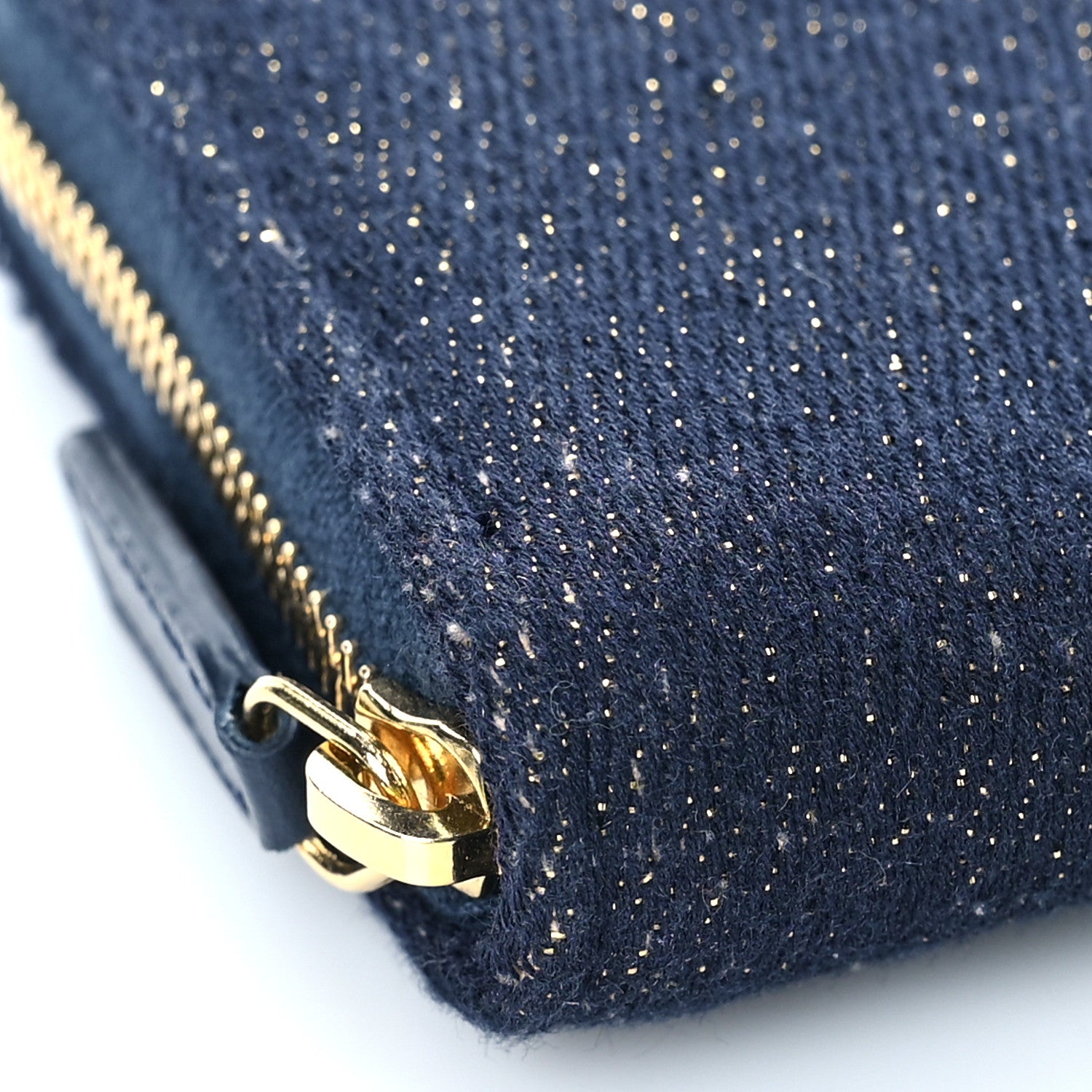 Chanel Lurex Canvas Medium Deauville Zip Around Wallet Navy Blue Gold 9 of 11