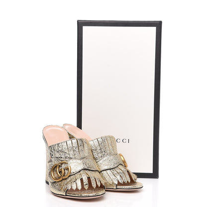 Gucci Galassia GG Marmont Fringe 105mm Slide Sandals 35.5 Platino 8 of 8