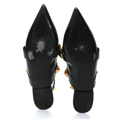 Valentino Garavani Calfskin Roman Stud Ankle Strap Flat Mules 39.5 Black 5 of 10