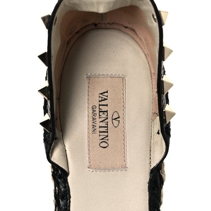 Valentino Garavani Grained Calfskin Rockstud Ankle Wrap Espadrille 15/85mm Wedges 41 Black Light Ivory 7 of 11