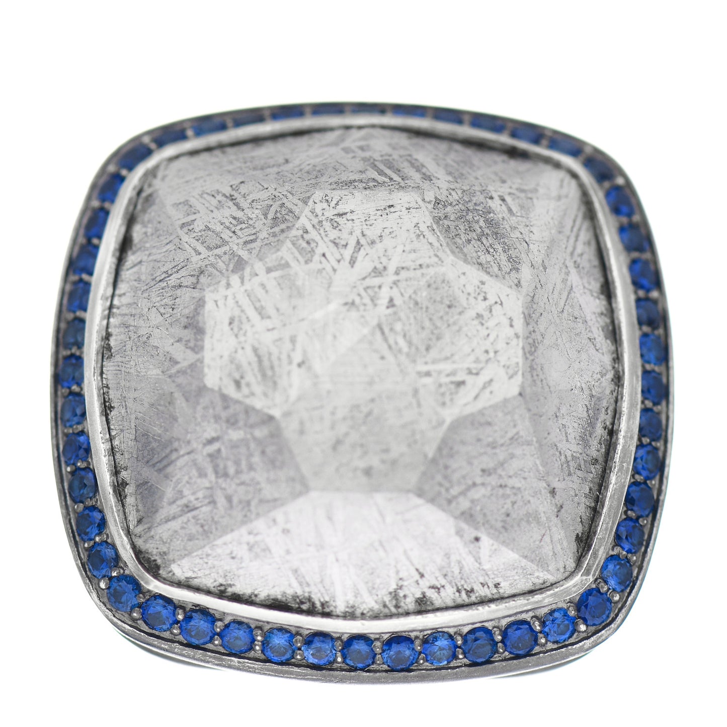 Darkened Sterling Silver Meteorite Blue Sapphire Albion Ring 54 6.75