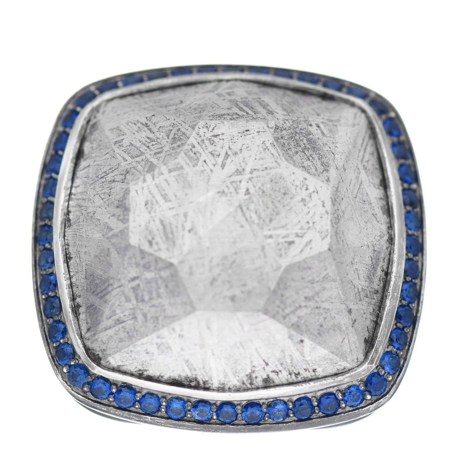David Yurman Darkened Sterling Silver Meteorite Blue Sapphire Albion Ring 54 6.75 1 of 5