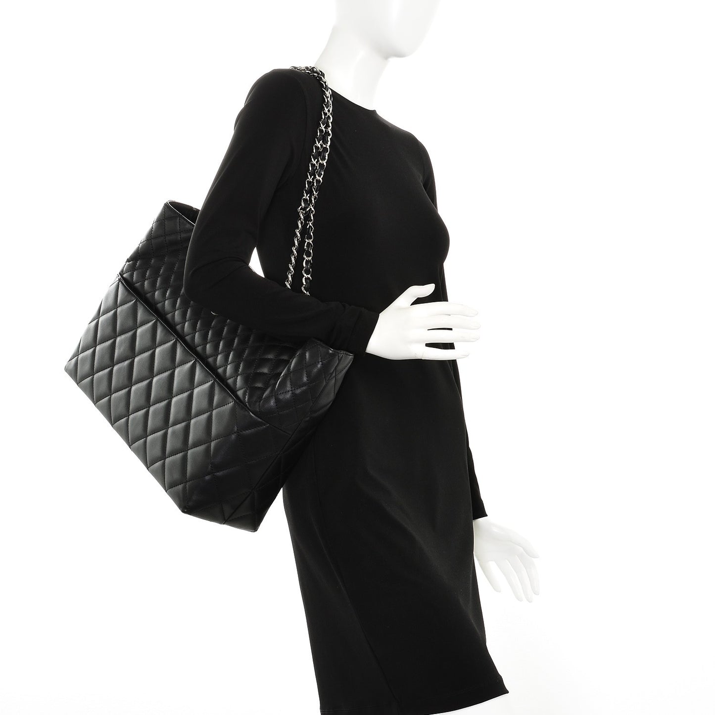 Calfskin Quilted Large In The Business Tote Black