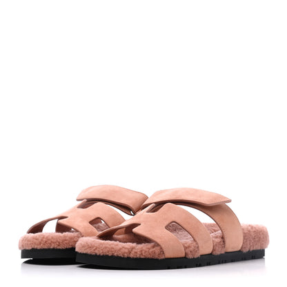 Hermes Suede Goatskin Woolskin Womens Chypre Sandals 38 Rose Aube 3 of 9