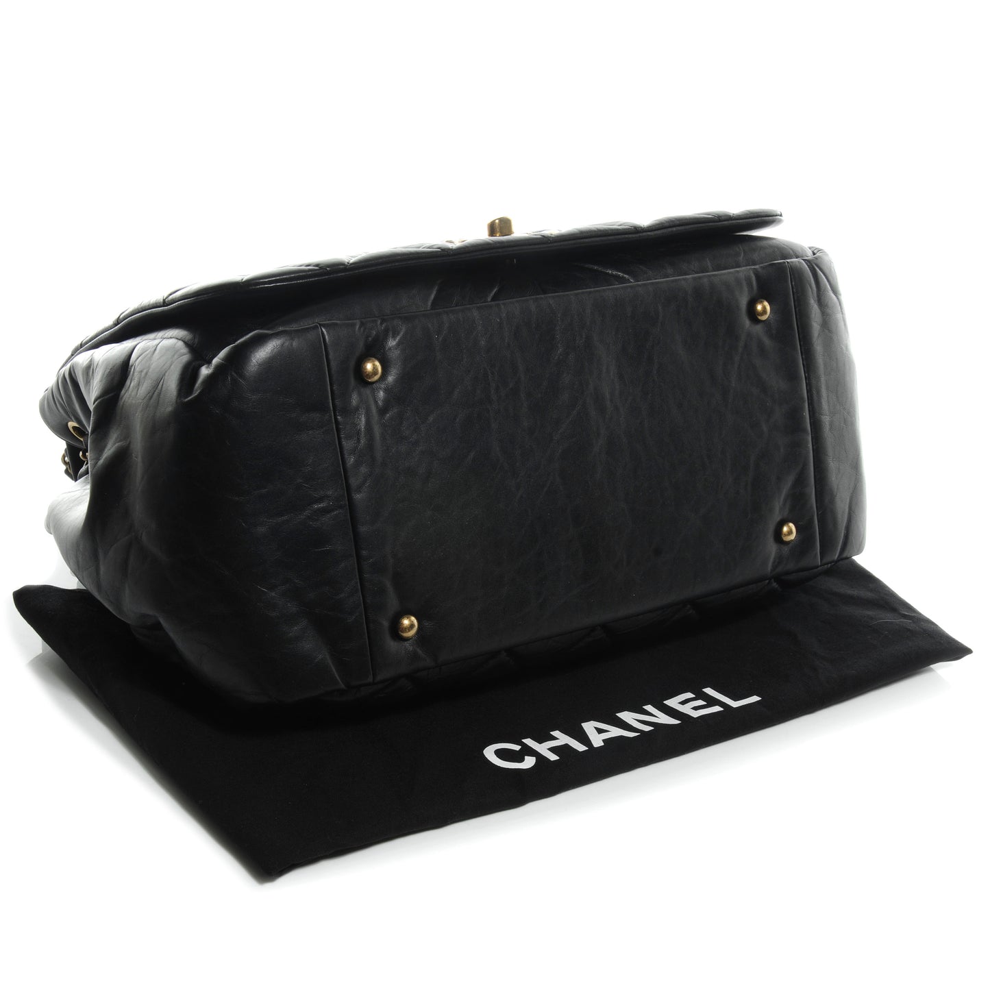 Aged Calfskin Quilted Large Pondichery Flap Black