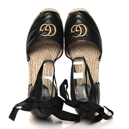 Gucci Nappa Matelasse GG Marmont Ankle Wrap Platform 35/120mm Espadrille Wedges 40.5 Black 2 of 10