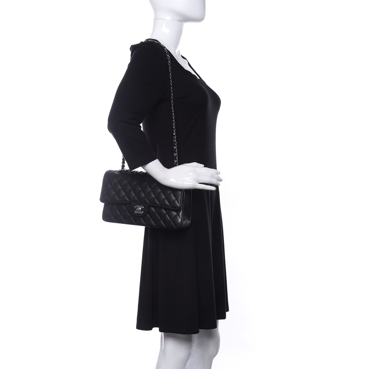 Caviar Quilted Medium Double Flap Black