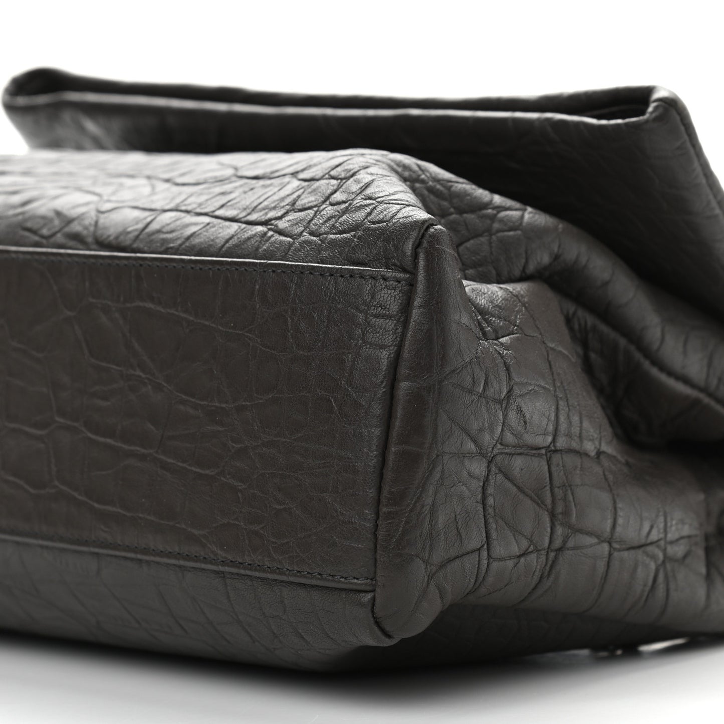 Calfskin Crocodile Embossed Medium West Hollywood Monogram Fold-Over Grey