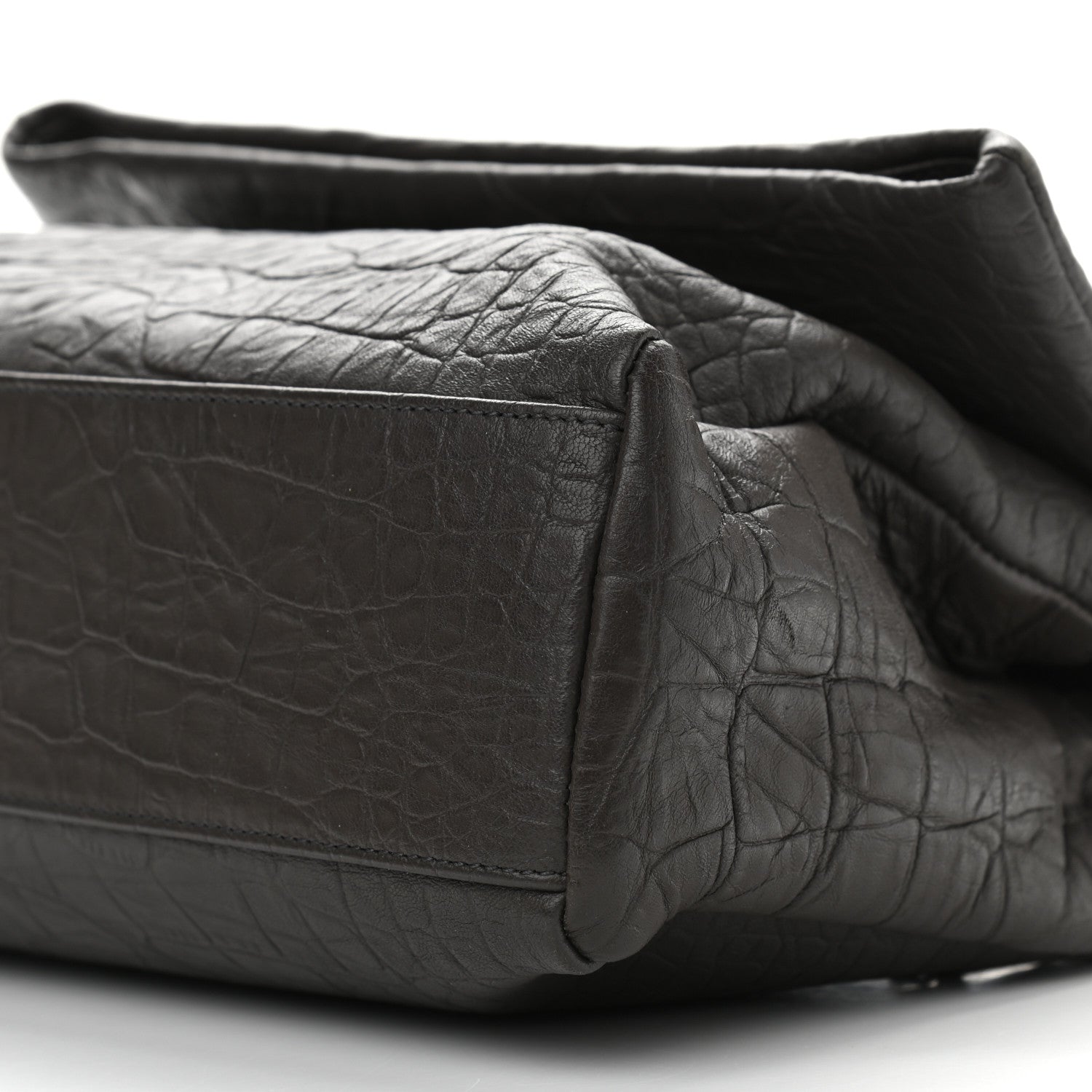 Saint Laurent Calfskin Crocodile Embossed Medium West Hollywood Monogram Fold-Over Grey 10 of 11