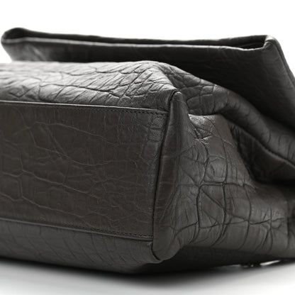 Saint Laurent Calfskin Crocodile Embossed Medium West Hollywood Monogram Fold-Over Grey 10 of 11