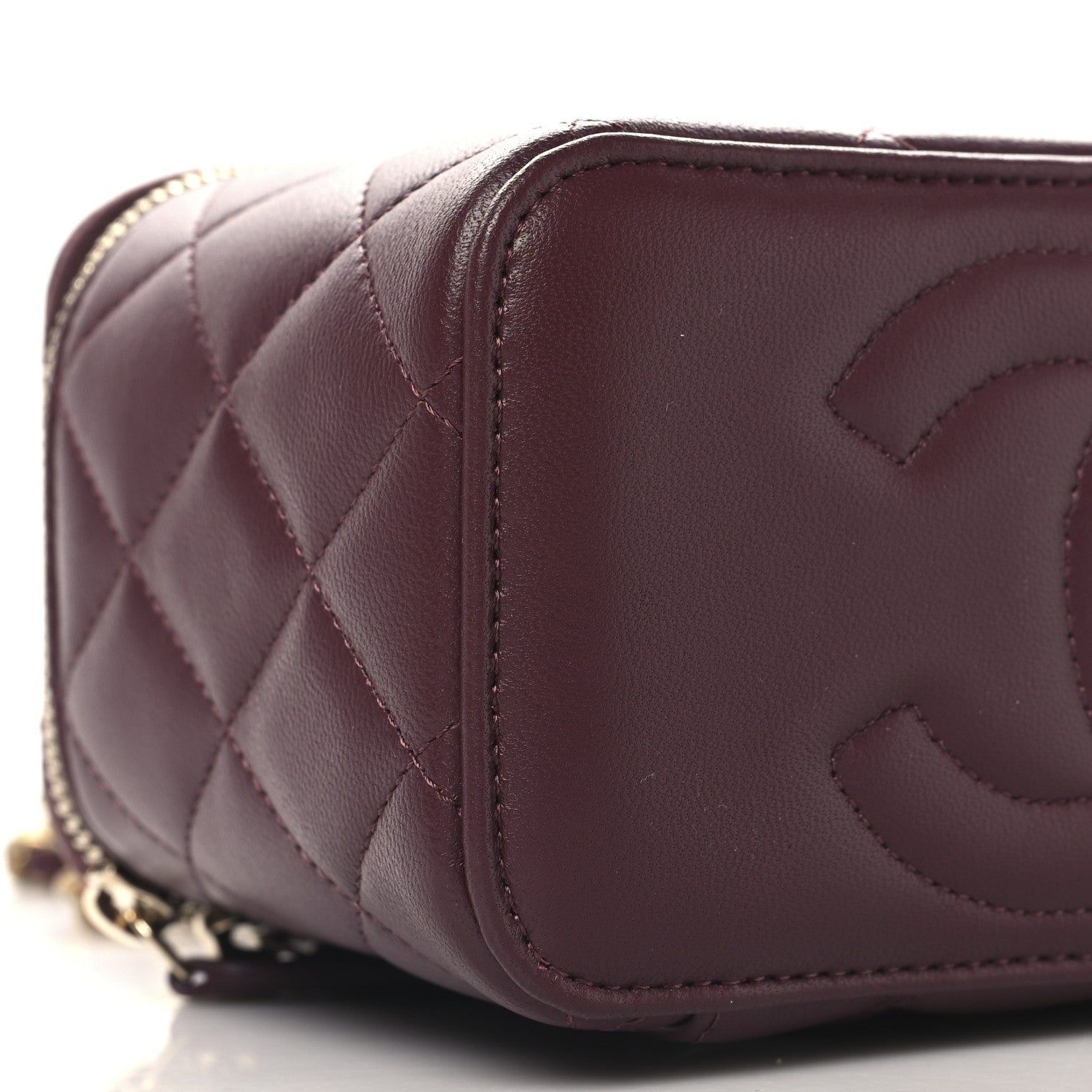 Chanel Lambskin Quilted Metal Small Top Handle Vanity Case With Chain Burgundy 9 of 12