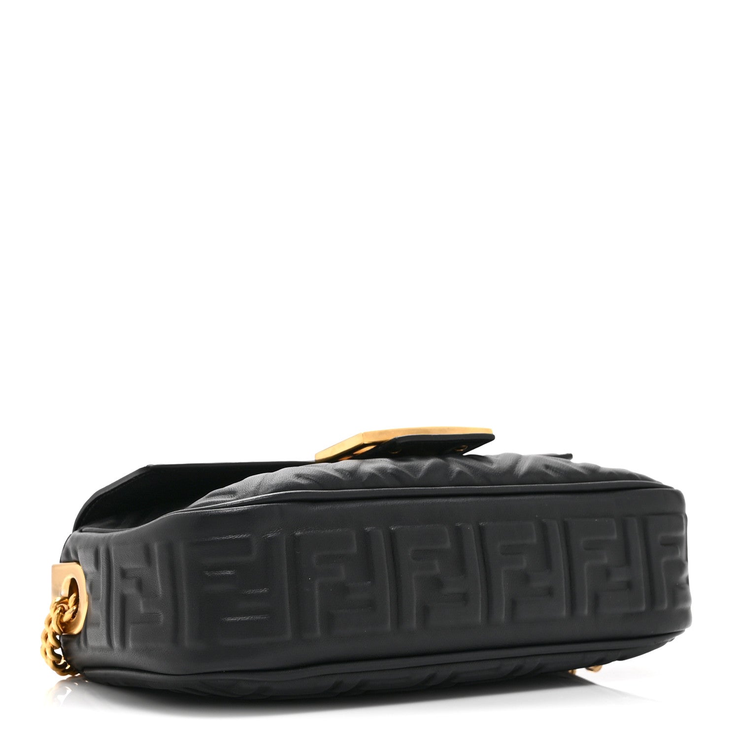 Fendi Nappa Small FF Embossed Mid Chain Baguette Black 4 of 10