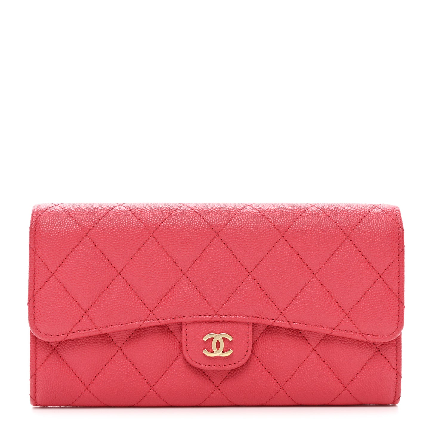 Caviar Quilted Large Gusset Flap Wallet Pink