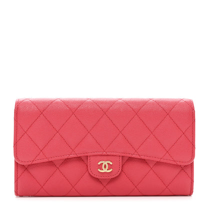 Chanel Caviar Quilted Large Gusset Flap Wallet Pink 1 of 8