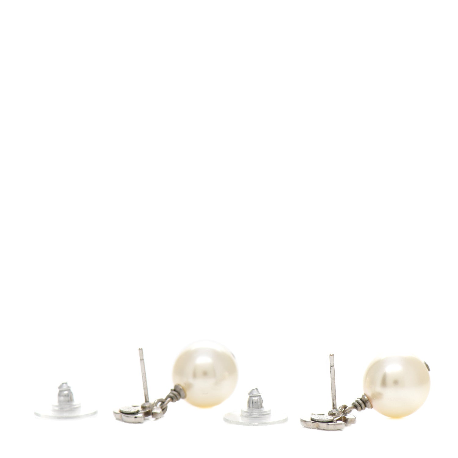 Chanel Crystal Pearl CC Drop Earrings Silver Pearly White 3 of 5