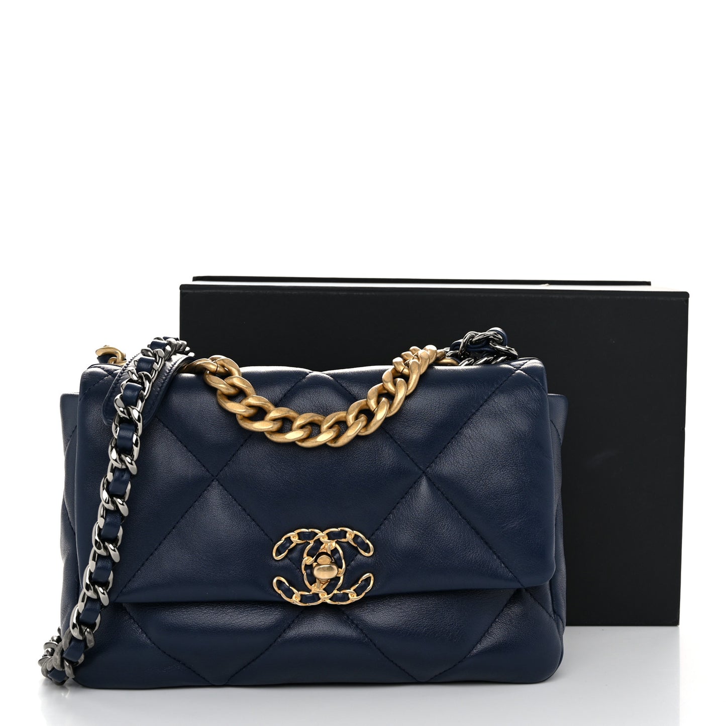 Lambskin Quilted Medium Chanel 19 Flap Navy Blue