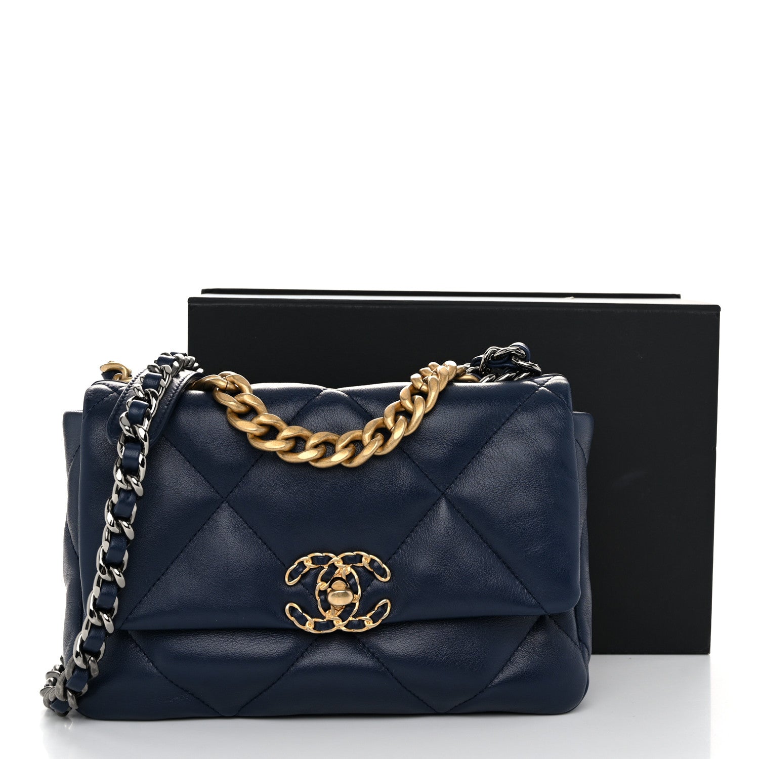Chanel Lambskin Quilted Medium Chanel 19 Flap Navy Blue 11 of 11