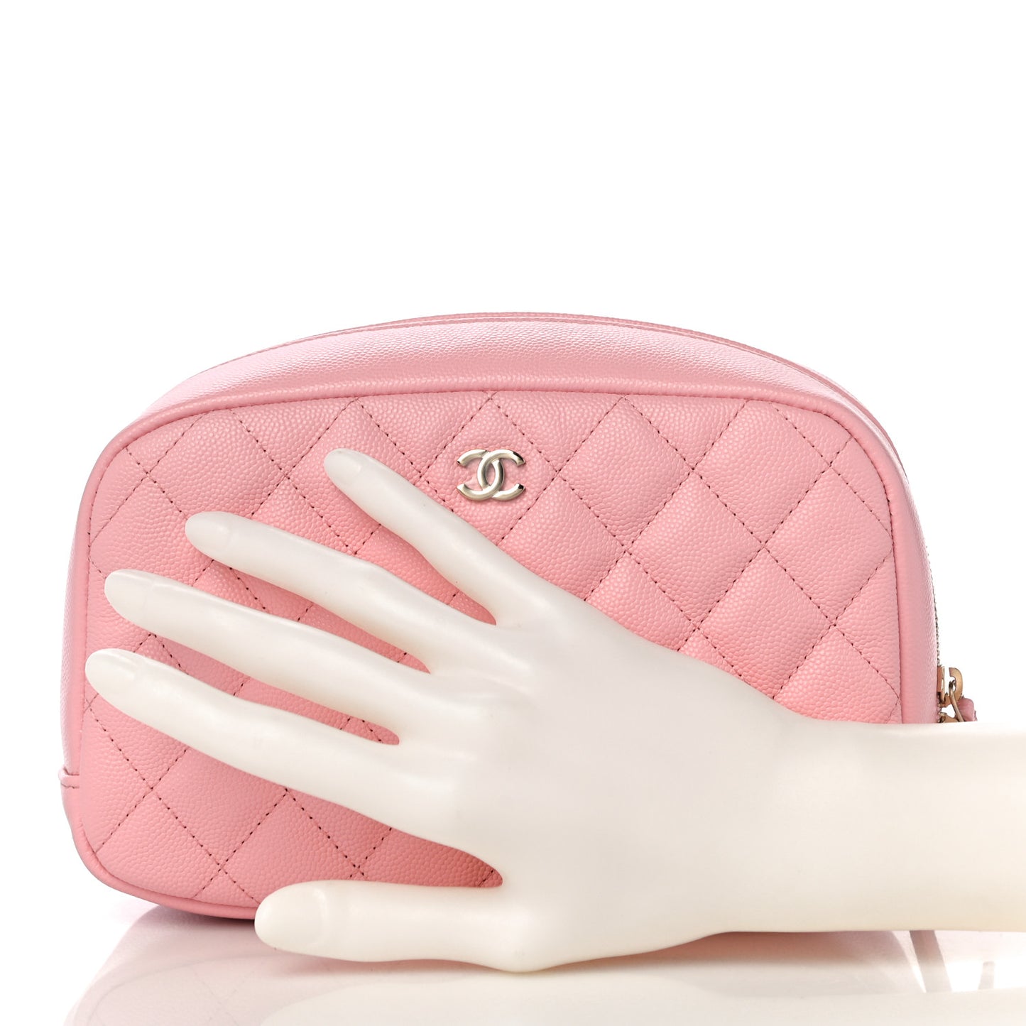 Caviar Quilted Medium Curvy Pouch Cosmetic Case Light Pink