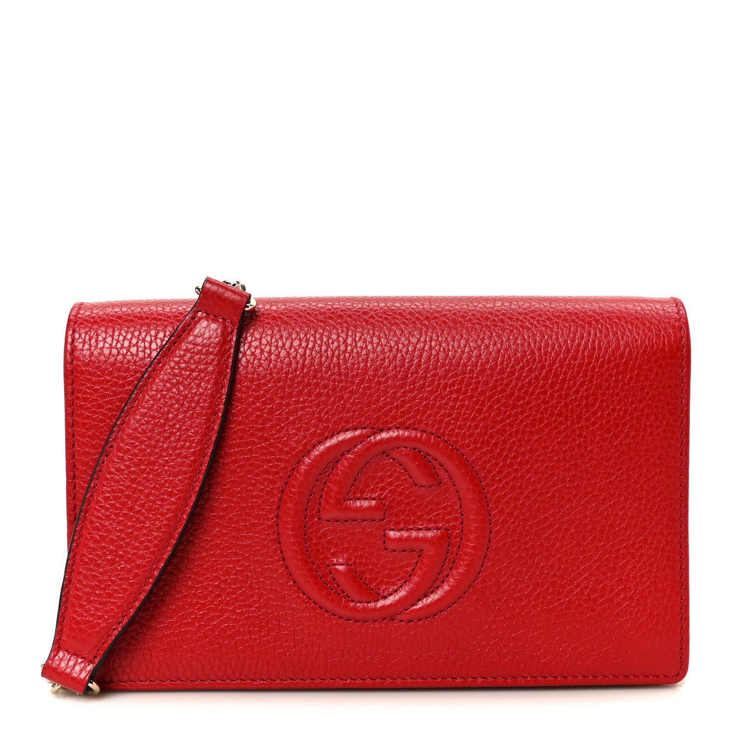 Gucci Pebbled Calfskin Soho Wallet on Chain Tabasco Red 1 of 10