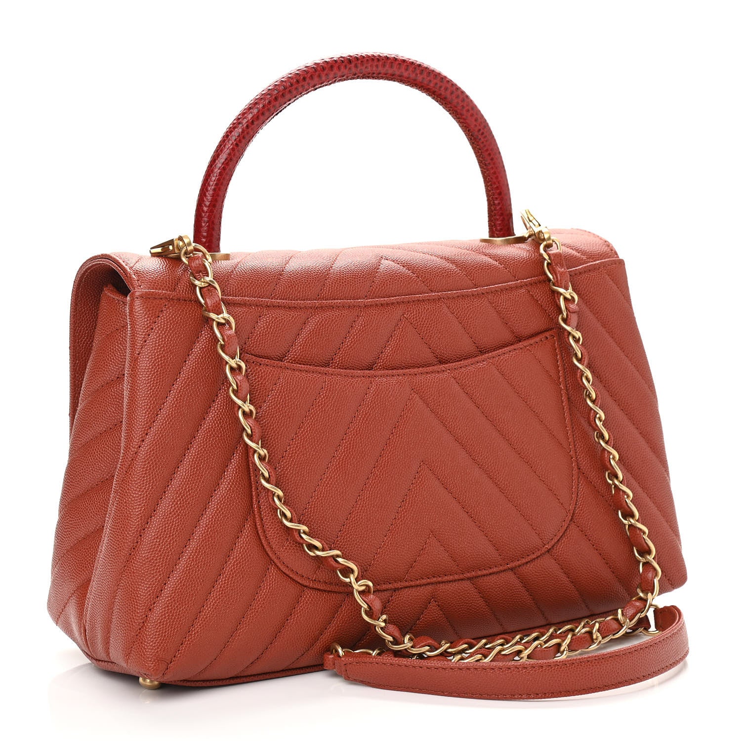 Chanel Caviar Lizard Chevron Quilted Small Coco Handle Flap Dark Orange 3 of 11