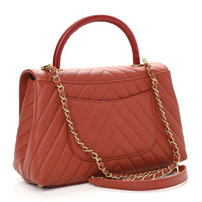 Chanel Caviar Lizard Chevron Quilted Small Coco Handle Flap Dark Orange 3 of 11