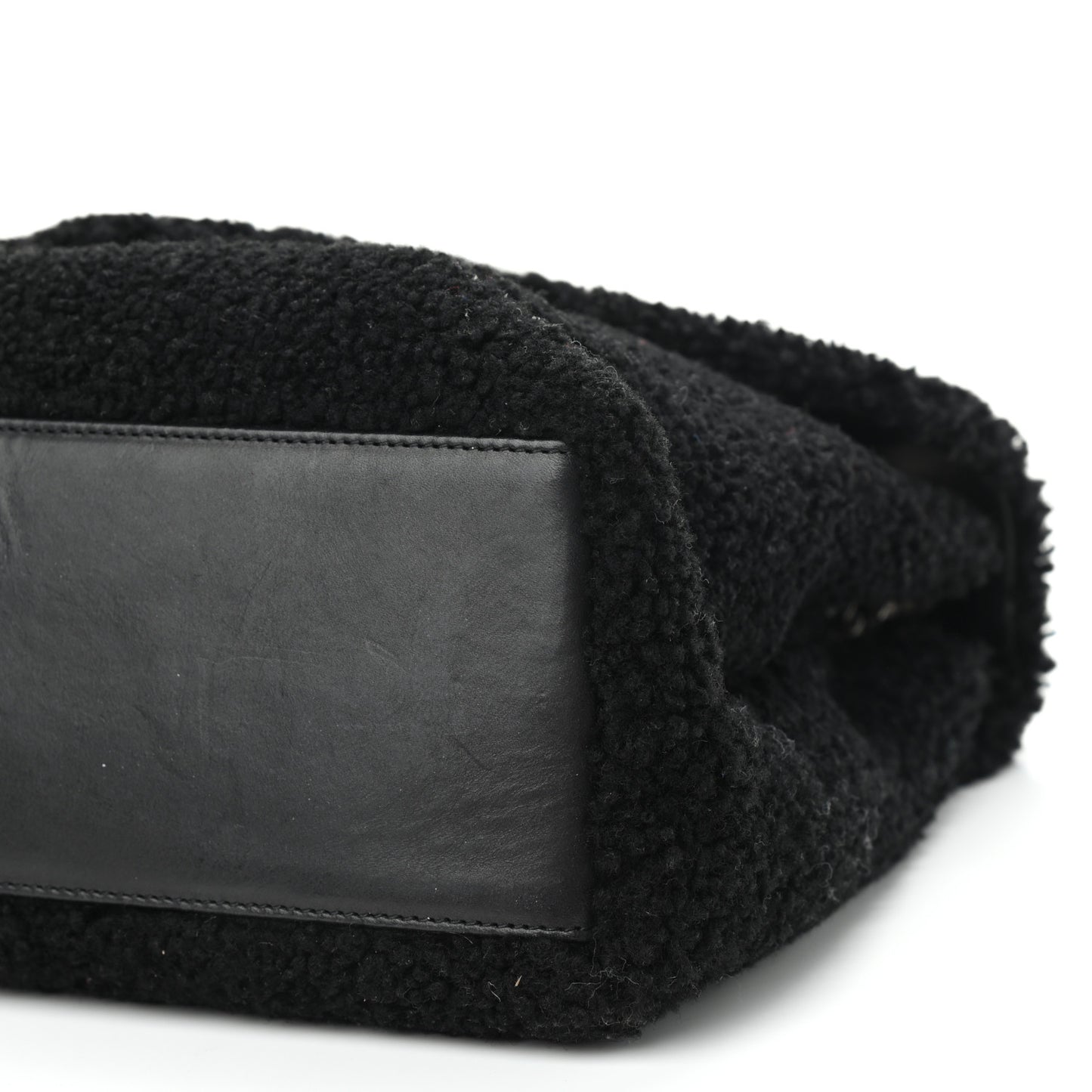 Shearling Monogram Medium Loulou Shoulder Bag Black