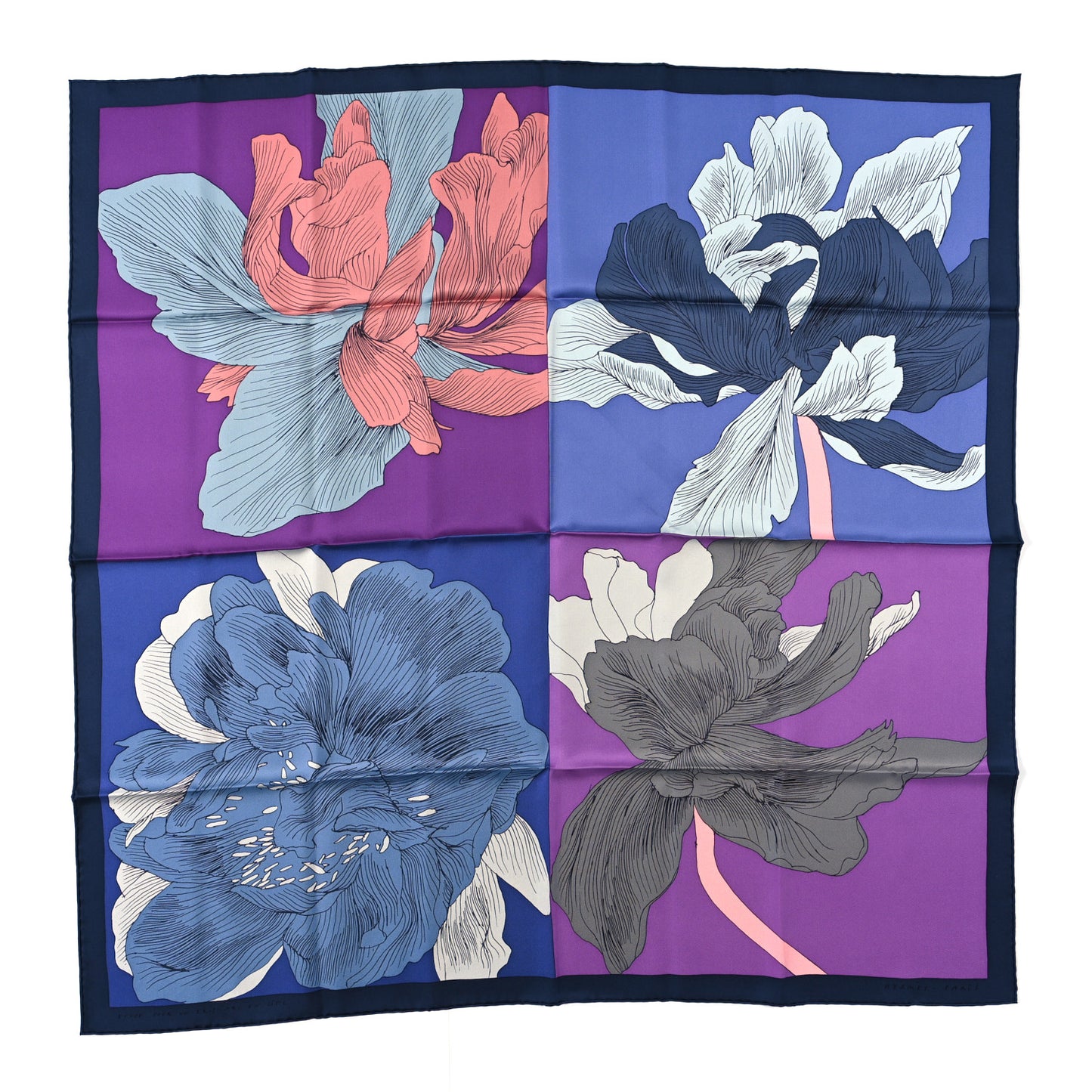 Silk Etude Pour Un Iris Arc En Ciel Scarf 90 Marine Parme Gris