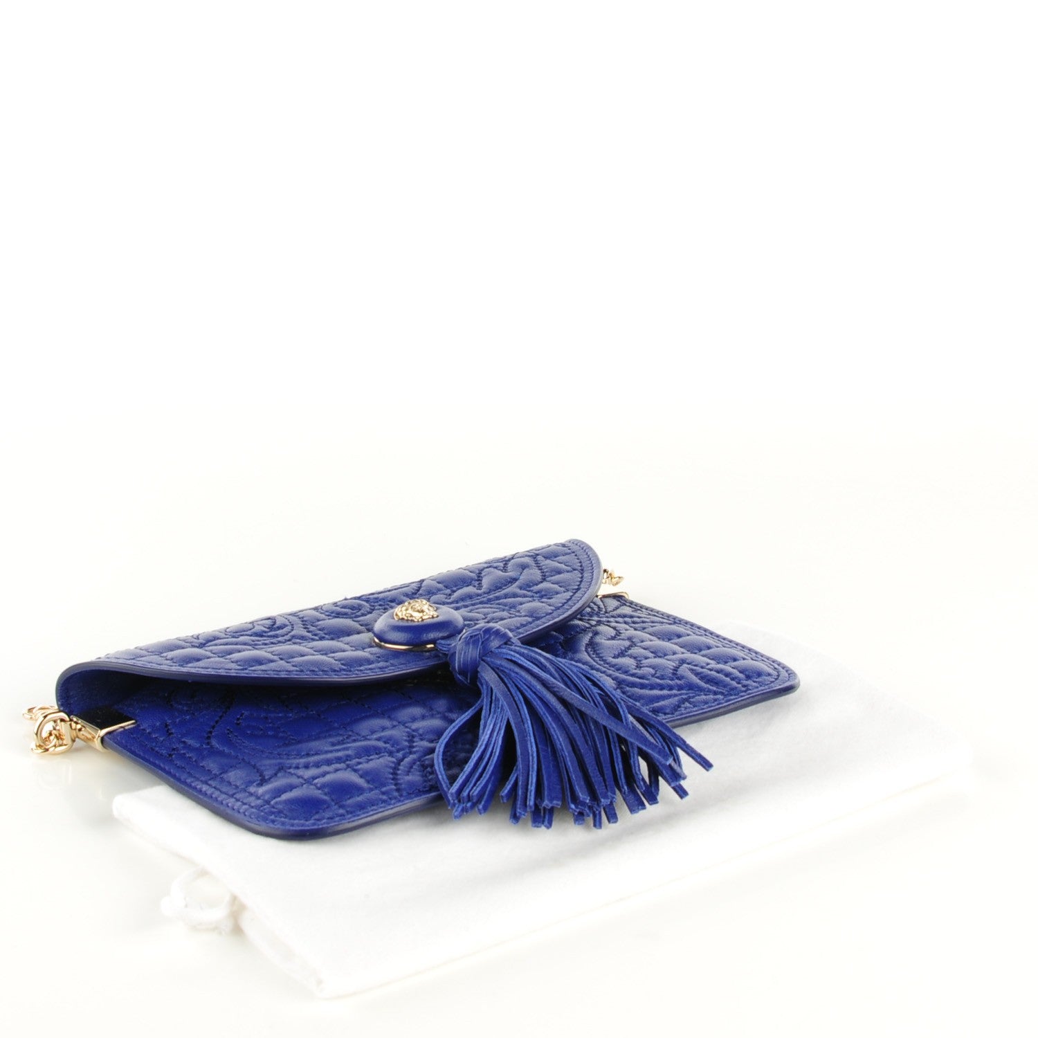 Versace Nappa Barocco Quilted Vanitas Chain Pouch Poison Blue 4 of 6