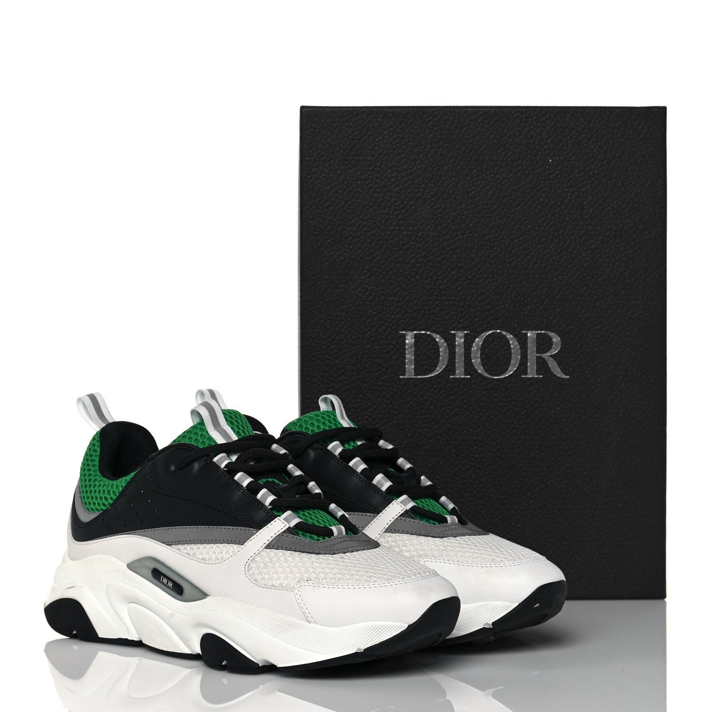 Technical Mesh Calfskin Mens B22 Sneakers 44 White Black Green