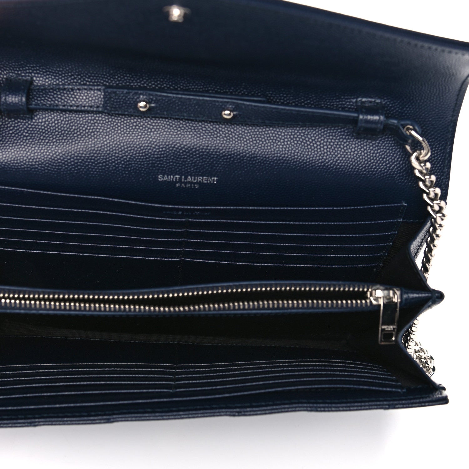 Saint Laurent Grain De Poudre Matelasse Chevron Monogram Chain Wallet Deep Marine 5 of 11