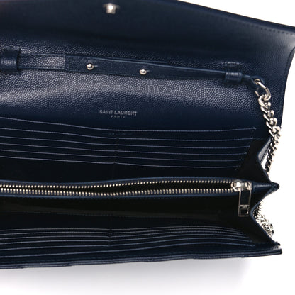 Saint Laurent Grain De Poudre Matelasse Chevron Monogram Chain Wallet Deep Marine 5 of 11