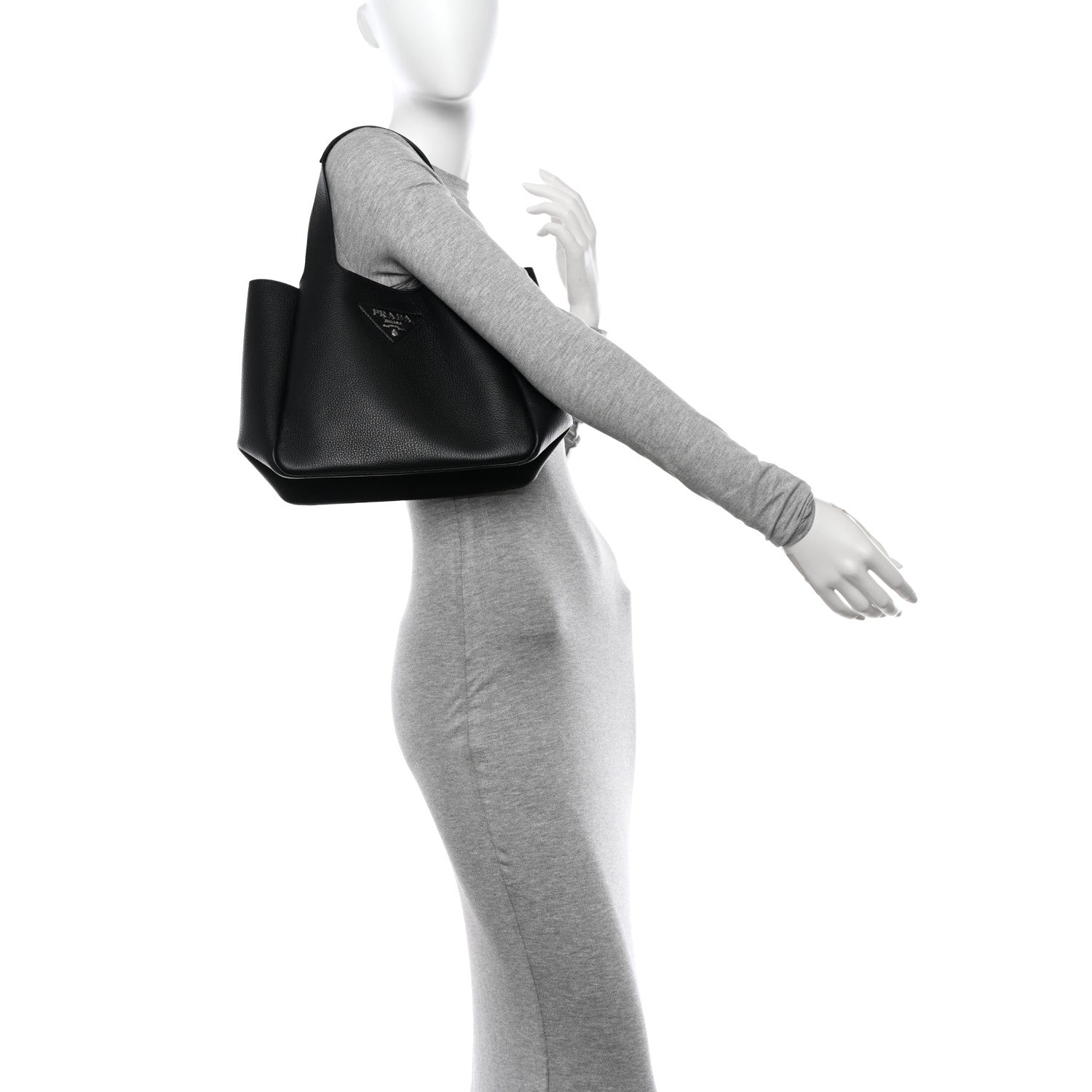Prada Vitello Daino Soft Medium Dynamique Tote Black 2 of 12