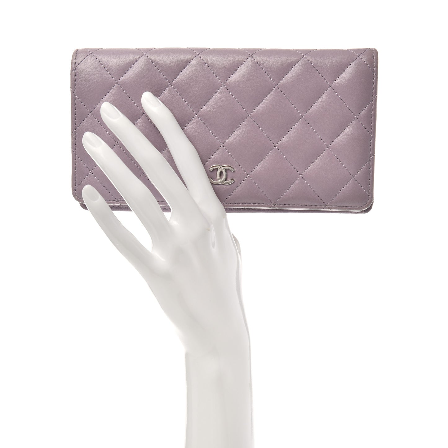 Lambskin Quilted Yen Wallet Light Purple