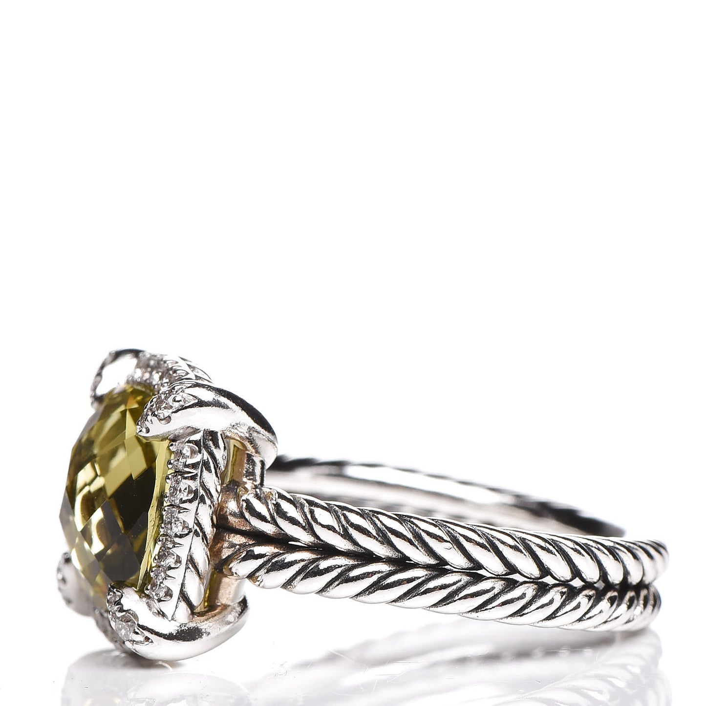 Sterling Silver Diamond Lemon Citrine 9mm Chatelaine Pave Bezel Ring 51 5.75