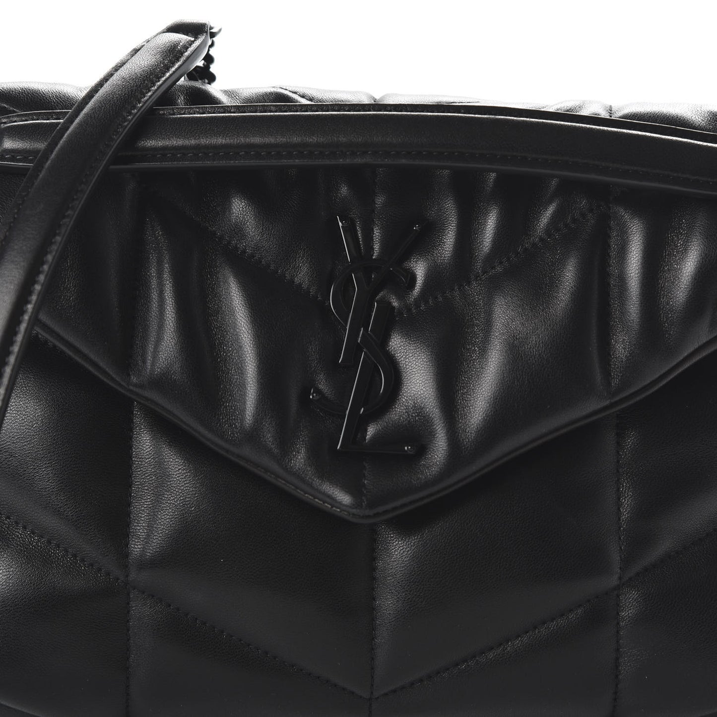 Lambskin Quilted Small Loulou Puffer Monogram Chain Satchel Black