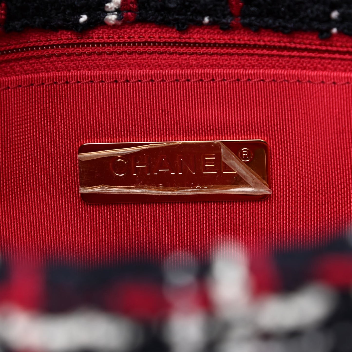 Tweed Quilted Large Chanel 19 Flap Navy Blue White Red