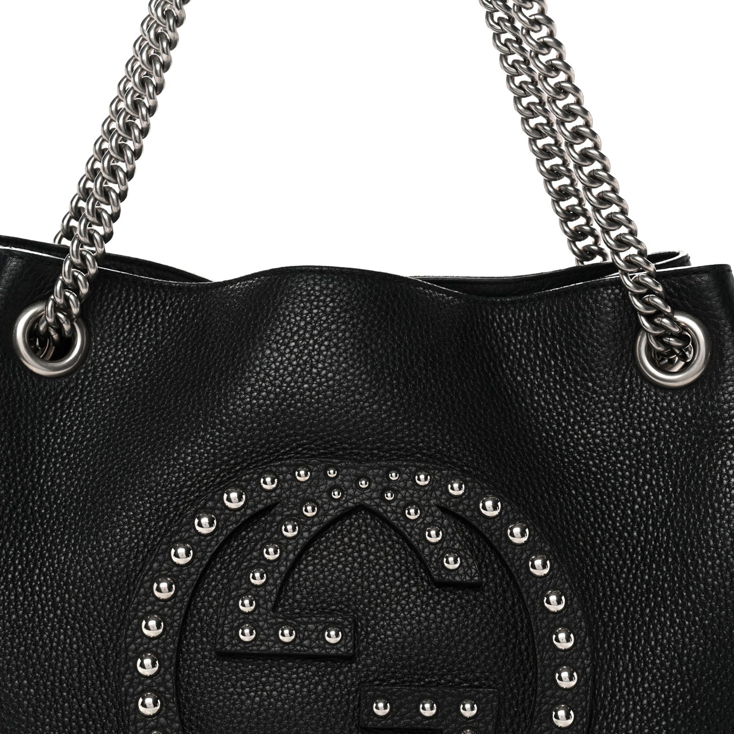 Pebbled Calfskin Studded Medium Soho Chain Shoulder Bag Black