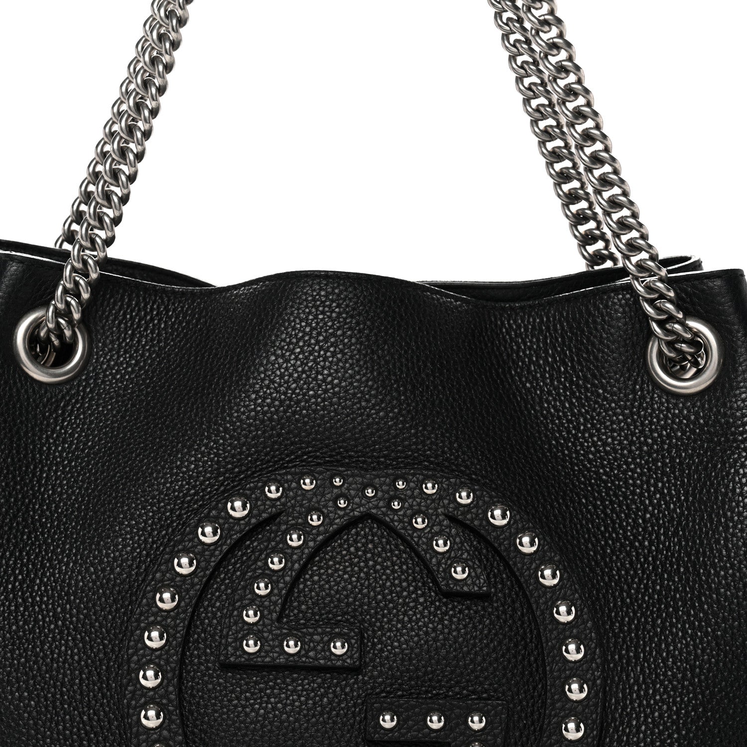 Gucci Pebbled Calfskin Studded Medium Soho Chain Shoulder Bag Black 8 of 13