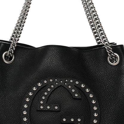 Gucci Pebbled Calfskin Studded Medium Soho Chain Shoulder Bag Black 8 of 13