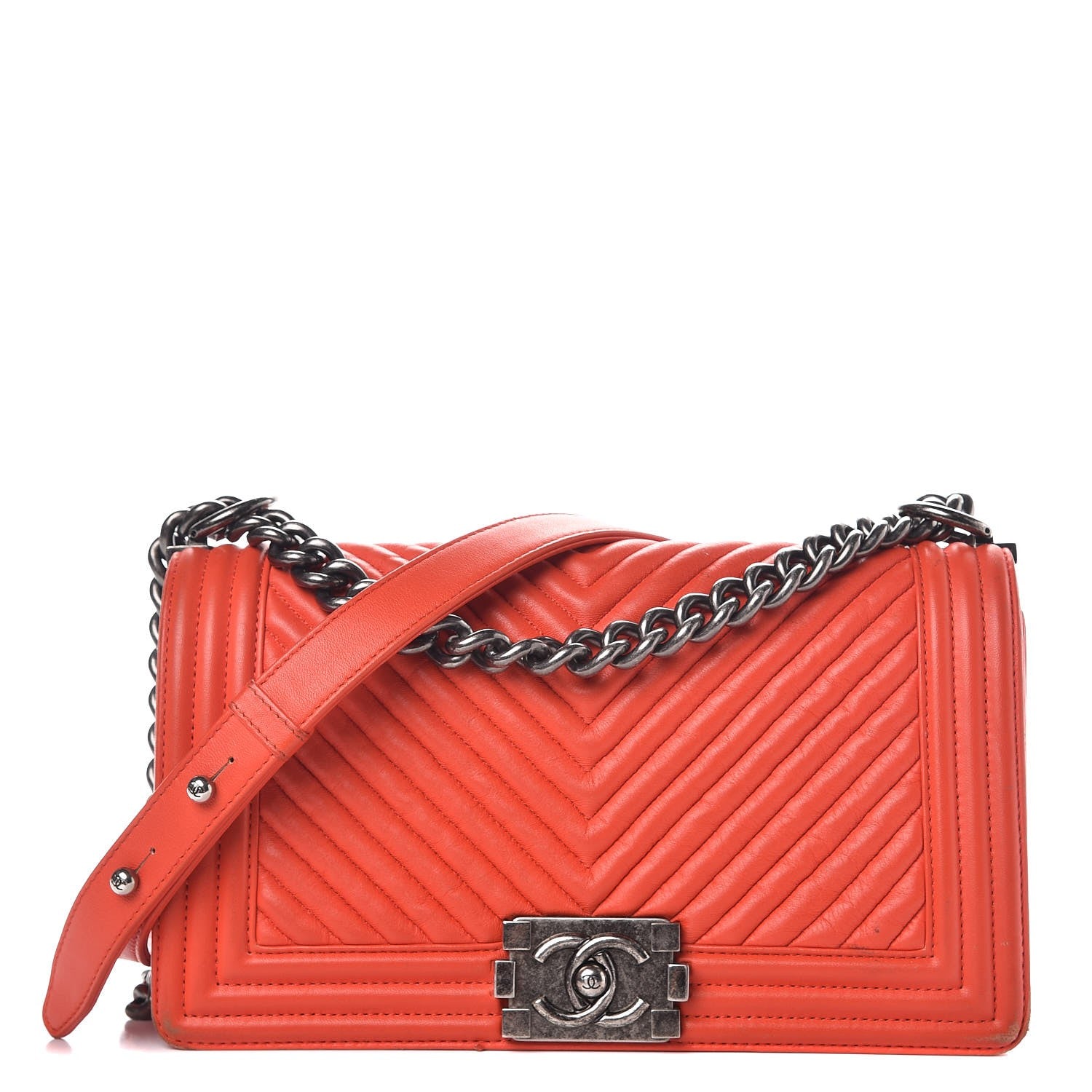 Chanel Wrinkled Lambskin Chevron Quilted Medium Boy Flap Orange 1 of 15