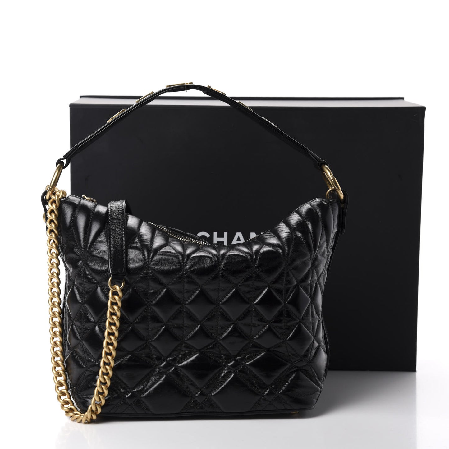 Glazed Calfskin Quilted State Of The Art Hobo Black