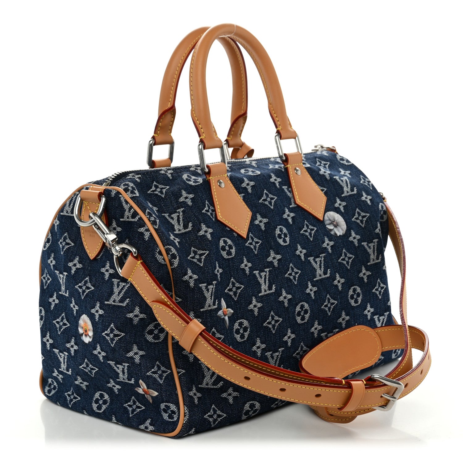 Louis Vuitton Monogram Heritage Denim Flowers Speedy Soft 30 Blue 3 of 9