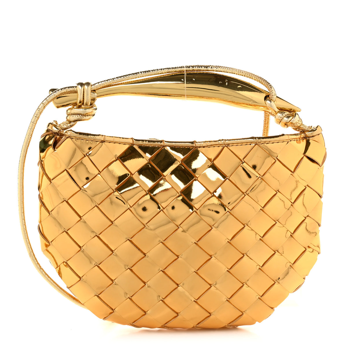 Mirror Laminated Nappa Intrecciato Mini Sardine Bag Gold