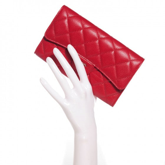 Caviar Quilted Large Flap Wallet Dark Red